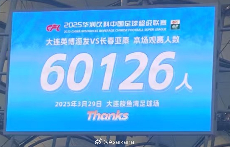 中超歷史第二！英博首個(gè)中超主場(chǎng)觀眾60126名 僅次2012年南京奧體